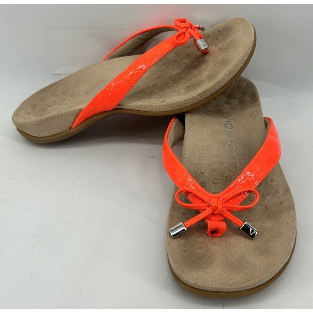 Vionic Bella Slip‎ On Sandals Bow Detail Thing Strap Orange Women's Size 6